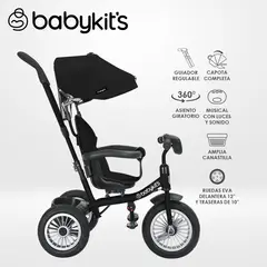 BABY KITS - Triciclo 360° con guiador Negro