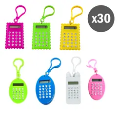 GENERICO - 30 Mini Calculadoras de Bolsillo con Llavero - Modelo aleatorio