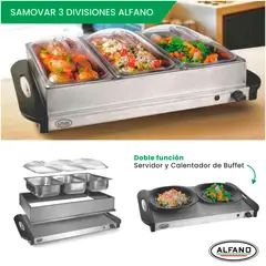 ALFANO - Samovar Calentador y Servido Buffet de 3 divisiones