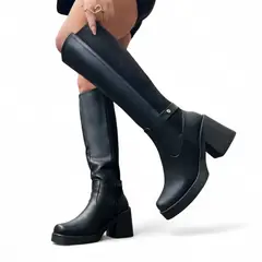 GENERICO - Bota Mujer Gamuza Posterior Taco 7 1062-75 Color Negro