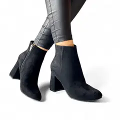 GENERICO - Botin Mujer Clasica Gamuza Taco 7 2086-60 Color Negro