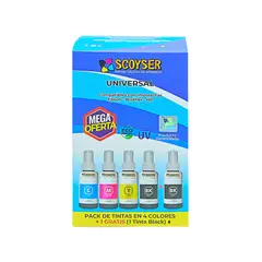 SCOYSER - PACK 4 TINTAS + 1 NEGRO PARA IMPRESORA UNIVERSAL