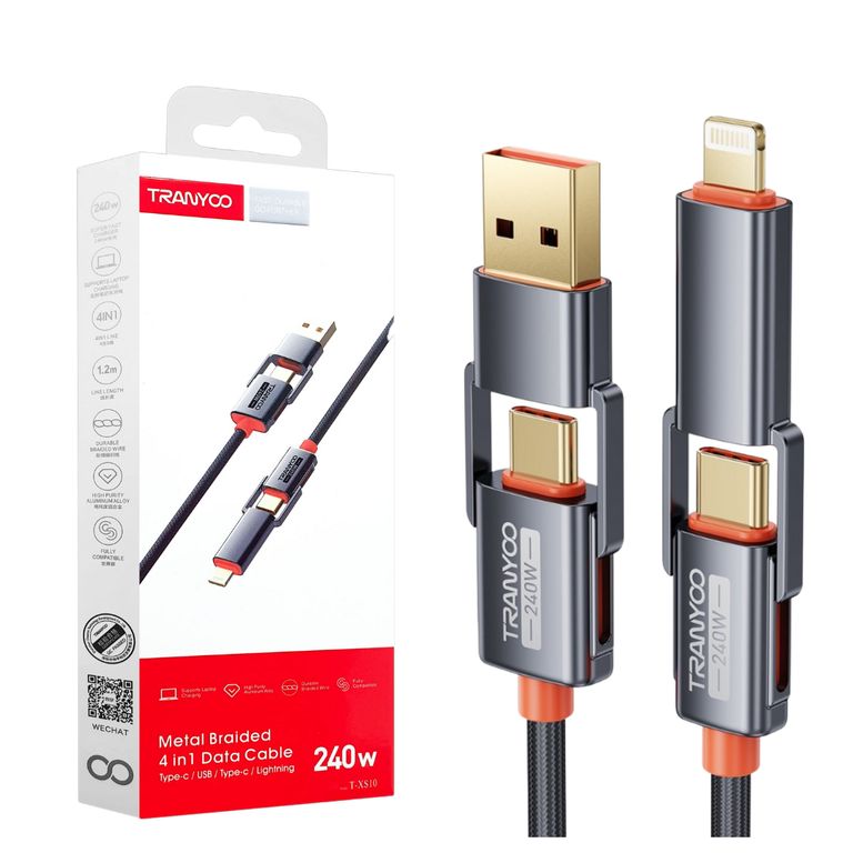 Cable 4 en 1 USB Type C Lightning Carga Rápida 240W Macbook Laptops Celular
