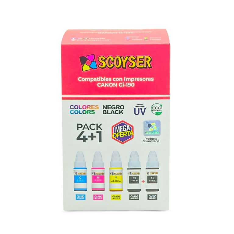 PACK 4 TINTAS + 1 NEGRO PARA CANON GL190