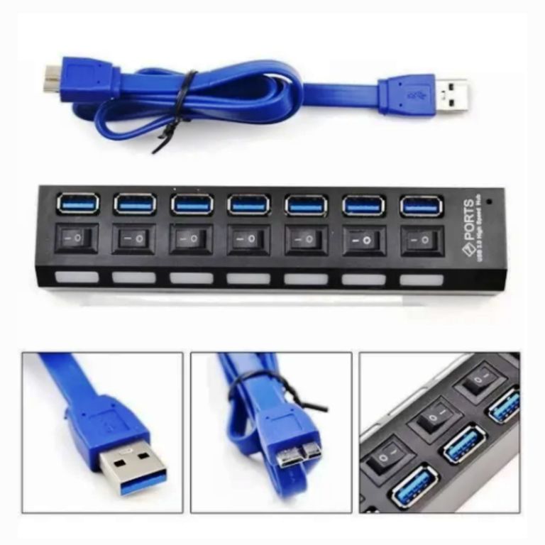Hub Usb 3.0 7 Puertos Multiplicador Luz Led Interruptores
