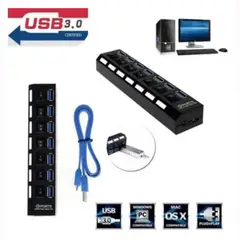 GENERICO - Hub Usb 3.0 7 Puertos Multiplicador Luz Led Interruptores