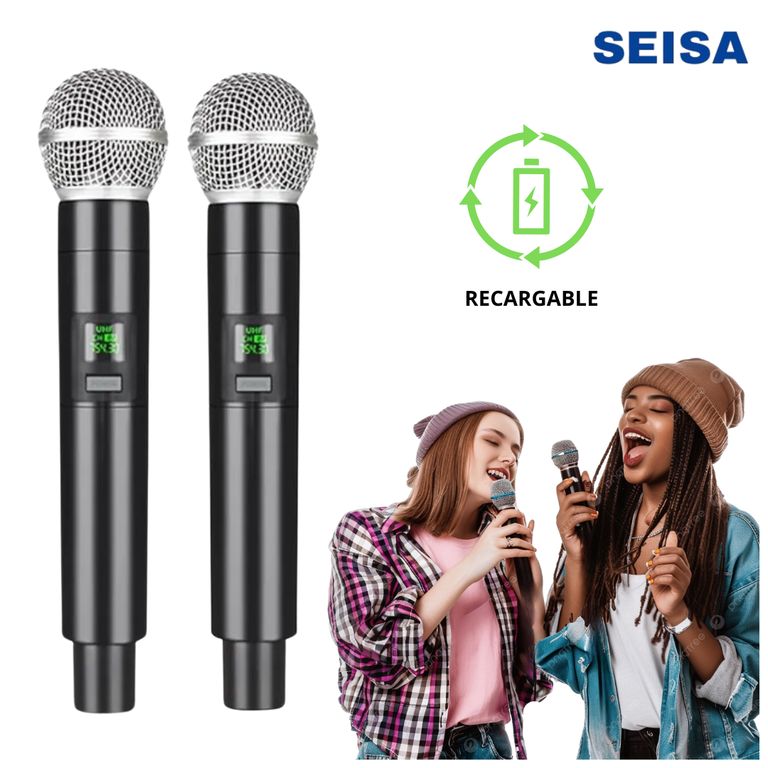 Micrófono Inalámbrico Recargable Doble Karaoke Alcance de 50m