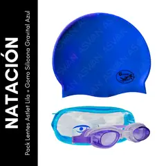 GENERICO - Pack Lentes Astlet Lila + Gorro Silicona Gravital Azul