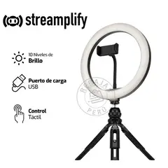 STREAMPLIFY - Aro de Luz LIGHT 10 USB 10” con Trípode y Soporte Teléfono