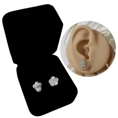 GENERICO - Aretes Reversible Flor Zircón Regalo Mamá Novia Niña Plata 950