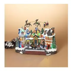 GENERICO - Villa navideña musical animado con Papá Noel y renos Luz LED