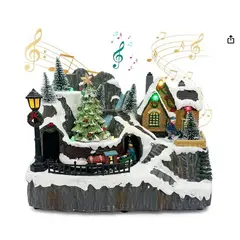 GENERICO - Villa Navideña Papa Noel y Árbol Giratorios Animados Luz LED