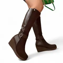 GENERICO - Bota Mujer Cuña 7 Mix Gamuza 2086-70 Color Marron