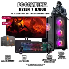 AMD - Computadora PC Completa Ryzen 7 8700G RAM 16GB SSD 500GB MONITOR 24" FULL HD