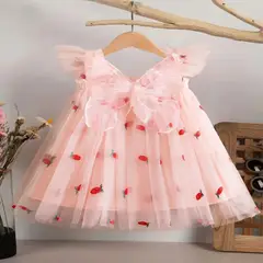 GENERICO - VESTIDO PARA BEBE DE MARIPOSAS CON BORDADO DE FRESITA