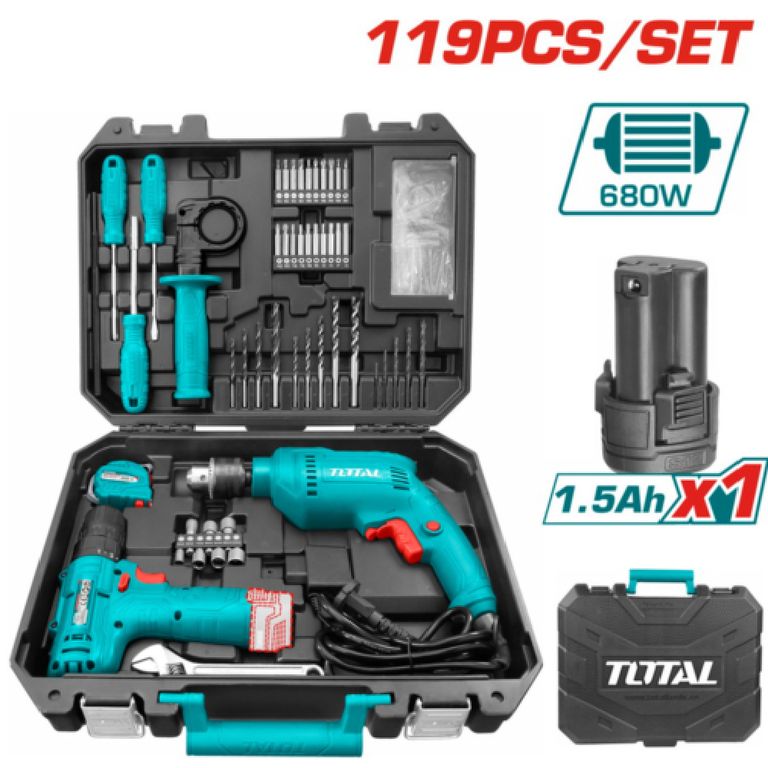 Kit de Herramientas con Taladro Percutor y Destornillador-THKTHP1192
