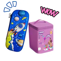 GENERICO - MARCADORES PLUMONES TOUCH 24 PCS + CARTUCHERA PARA NIÑOS DISEÑO 3D COHETE