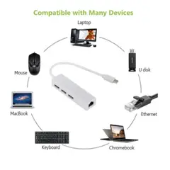 GENERICO - Adaptador Usb Tipo C A Rj45 Gigabit Ethernet Lan + Hub Usb 3