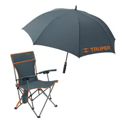 Truper - Silla Plegable 30", Paraguas de 130 cm, 61025-65012