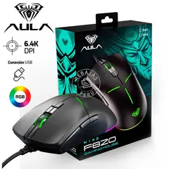 AULA - Mouse F820 Gamer 6400 DPI 8 Botones RGB Cableado Ergonómico Negro