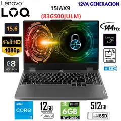 LENOVO - Laptop LOQ Intel Core i5-12450HX 12GB RAM DDR5 512GB SSD 15.6" FHD IPS - 83GS00JULM