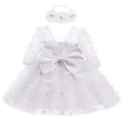 GENERICO - Vestido Blanco Mariposas Niña 1 Añito + Vincha