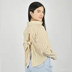 ROSUE - Blusa Camisa Manga Larga con Lazo