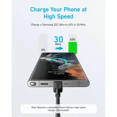Anker - Cable USB-C a USB-C 60W 180cm Carga Rápida Trenzado - A81F6H11