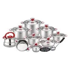 VALESKA - Juego de Ollas de Acero Inoxidable VL-LUXURY17 Rojo Vidrio