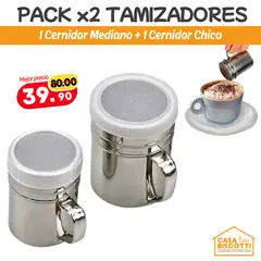 GENERICO - Tamizadores de Harina Canela Azúcar en Polvo PACK x2 - Cernidor con Tapa de Acero Inoxidable