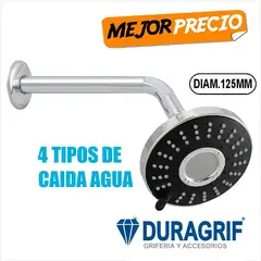 DURAGRIF - CABEZA DE DUCHA 5” CON 4 FUNCIONES CON BRAZO 25CM " ZA-7102