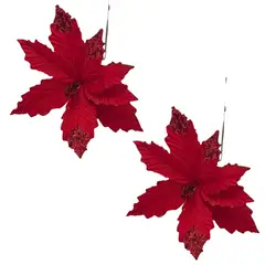 FLORIPA - Set de 2 Flores Tipo Cardinal Roja con Brillo FN162 FLORIPASTORE