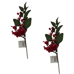FLORIPA - Set de 2 Picks Navideños de Moras Y Hojas de 37cm FN132 FLORIPASTORE