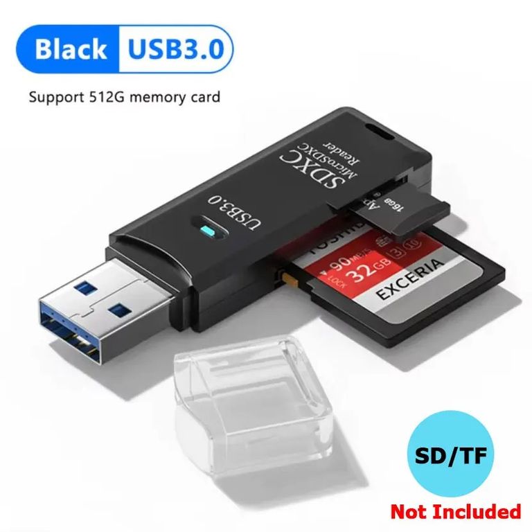 Lector de Tarjetas USB 3.0 para SD y Micro SD (512GB) Negro