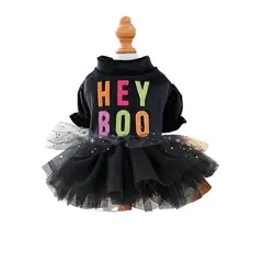 BLWOENS - Disfraz para perro - Vestido Negro de Halloween Hey Boo - L