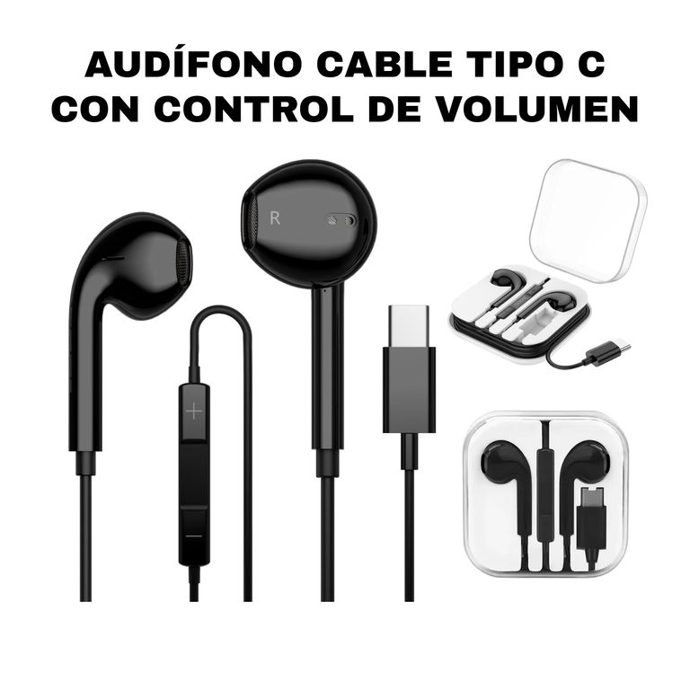 AUDIFONO CABLE TIPO C NEGRO CONTROL VOLUMEN