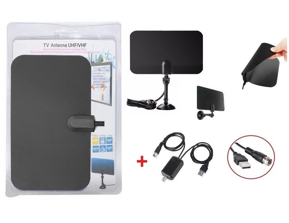Antena Hd Tv Digital Interior Plana Base con Amplificador Usb