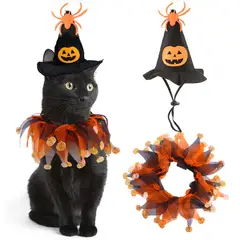 GIOIO - Conjunto Gorro y Collar de Halloween para Gato Ajustable L