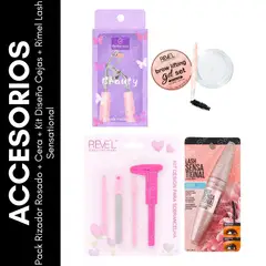 GENERICO - Pack Rizador Rosado + Cera + Kit Diseño Cejas + Rímel Lash Sensational