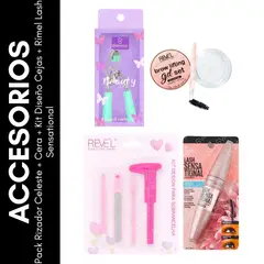 GENERICO - Pack Rizador Celeste + Cera + Kit Diseño Ceja + Rímel Lash Sensational
