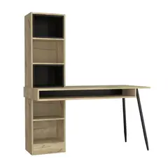 FMFURNITURE - Escritorio Con Biblioteca + 2 Repisas Fm-041C Café Claro Y Negro