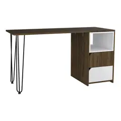 FMFURNITURE - Escritorio 2 Cajones + Pieza Movil Fm-042O Café Oscuro Y Blanco