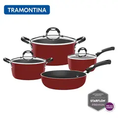 TRAMONTINA - Set de Ollas Monaco Starflon Premium Rojo 7 Piezas