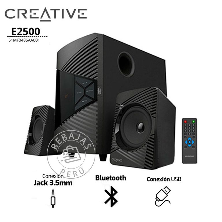Parlante E2500 2.1 Negro Bluetooth, USB y Radio FM