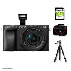 SONY - Cámara Alpha a6400 Mirrorless + Lente 16-50mm II + Kit Deluxe de Accesorios