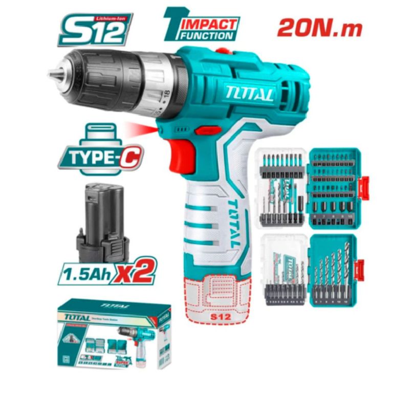 COMBO TALADRO TIPO C 20NM 2X15AH + SET BROCAS INDUSTRIAL