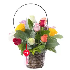 ROSATEL - Canasta con 15 Rosas Variadas