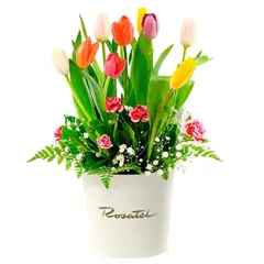 ROSATEL - Sombrerera Crema con Tulipanes y Flores