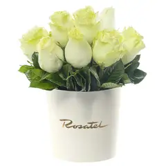 ROSATEL - Sombrerera Crema Mediana con 10 Rosas