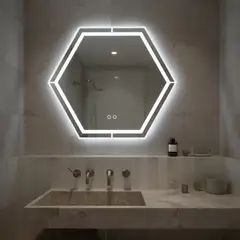 GENERICO - ESPEJO LED HEXÁGONAL 70x70cm ANTI-EMPAÑO TÁCTIL 4mm de ESPESOR H-3053